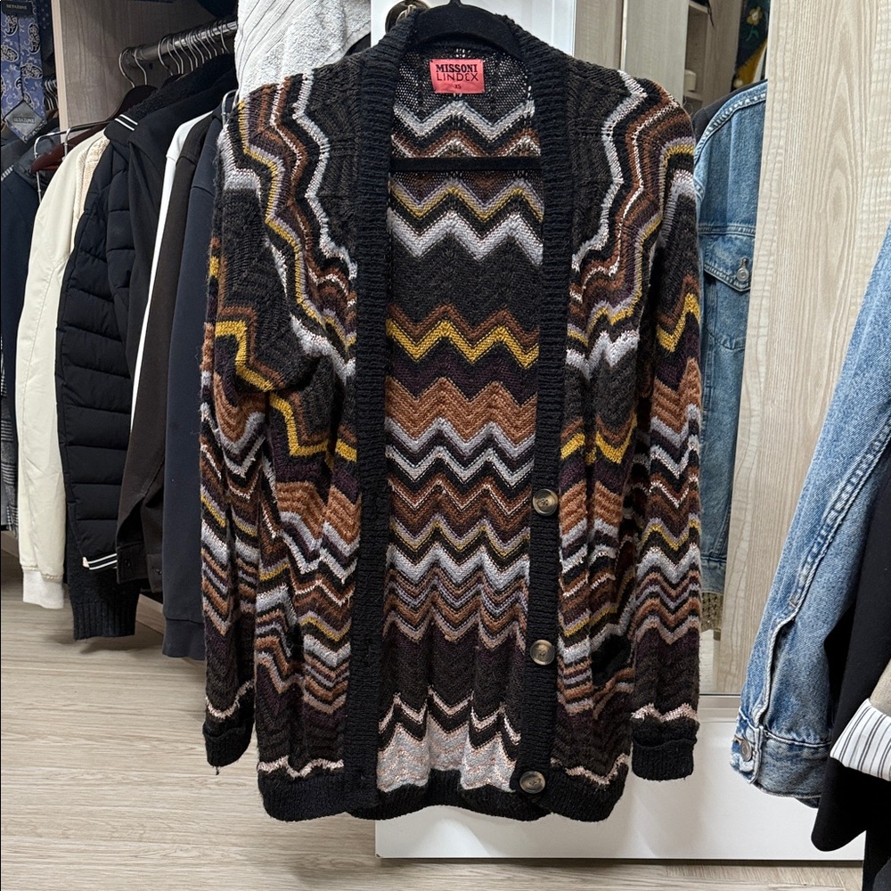Missoni Black and Brown Zigzag Knit Cardigan